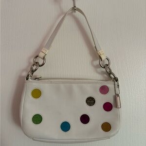 Authentic Vintage Y2K Coach White Shoulder Bag with Polka Dots